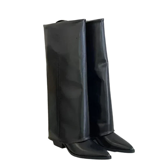 Fold-Over Eco-Leather Knee High Boots | Adjustable Fit with Chic Design 1