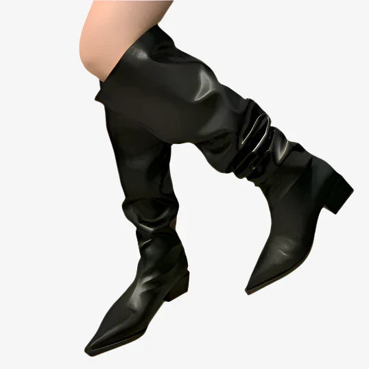 Slouchy Eco-Leather Knee High Boots | Adjustable Fit Over the Knee with Pointed Toe 1