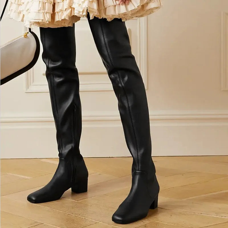 Over The Knee Boots | Soft Genuine Leather with Comfortable Block Heel 2