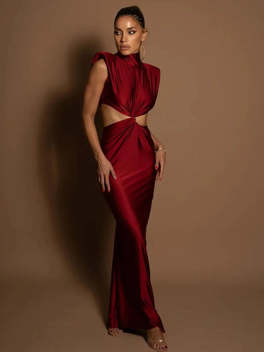 Satin Twist Cut-Out Sleeveless Maxi Dress 0