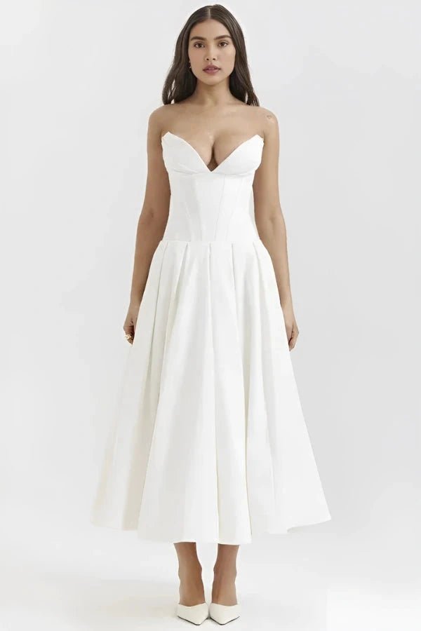 Sculpted Bodice Dress | Elegant Full Skirt for Wedding Guest Dresses 0