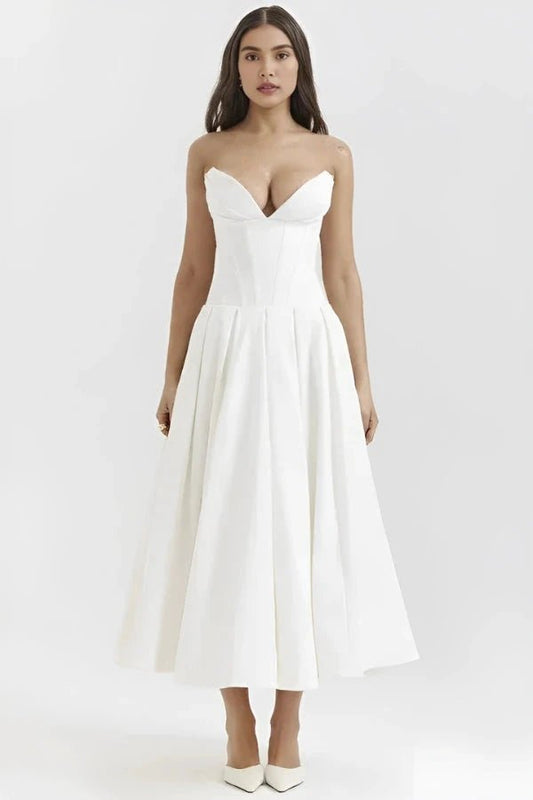 Sculpted Bodice Dress | Elegant Full Skirt for Wedding Guest Dresses 0