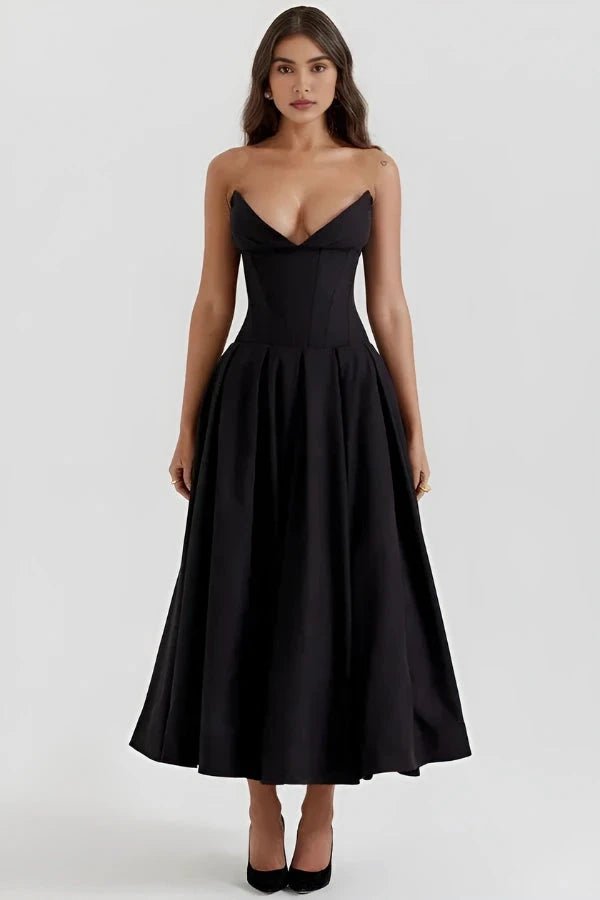 Sculpted Bodice Dress | Elegant Full Skirt for Wedding Guest Dresses 1