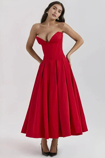 Sculpted Bodice Dress | Elegant Full Skirt for Wedding Guest Dresses 4
