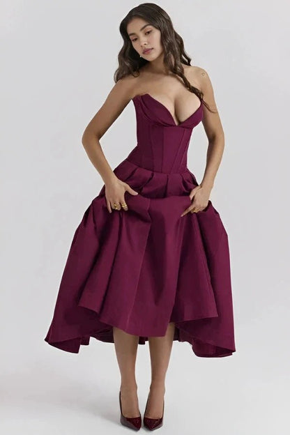 Sculpted Bodice Dress | Elegant Full Skirt for Wedding Guest Dresses 8