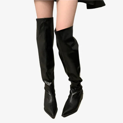 Slouchy Eco-Leather Knee High Boots | Adjustable Fit Over the Knee with Pointed Toe 2