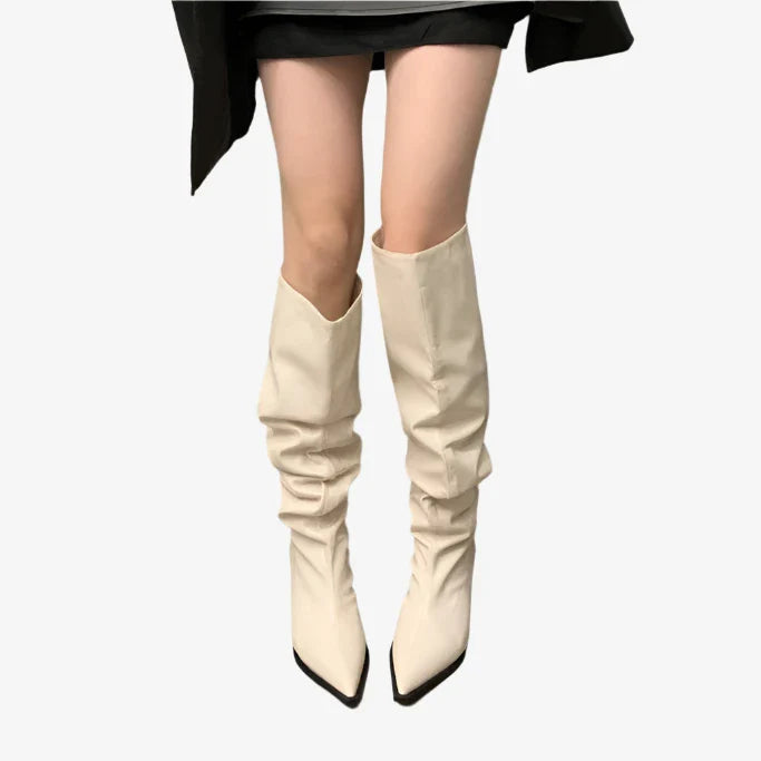 Slouchy Eco-Leather Knee High Boots | Adjustable Fit Over the Knee with Pointed Toe 3