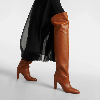 Over The Knee Boots | Elegant Black Leather Design with Lace-Up Detail 2