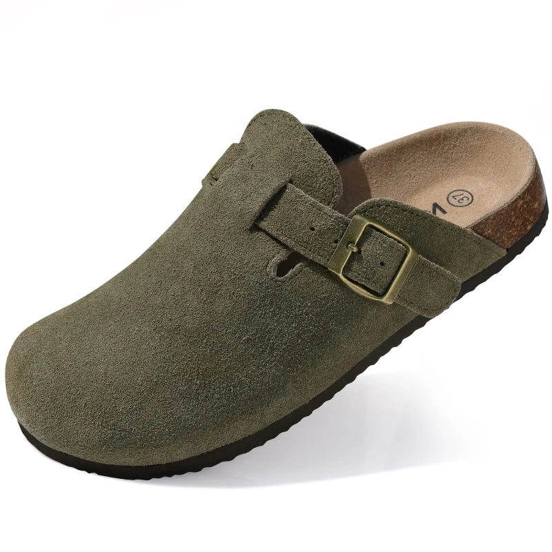 Suede Buckled Clogs | GRACE