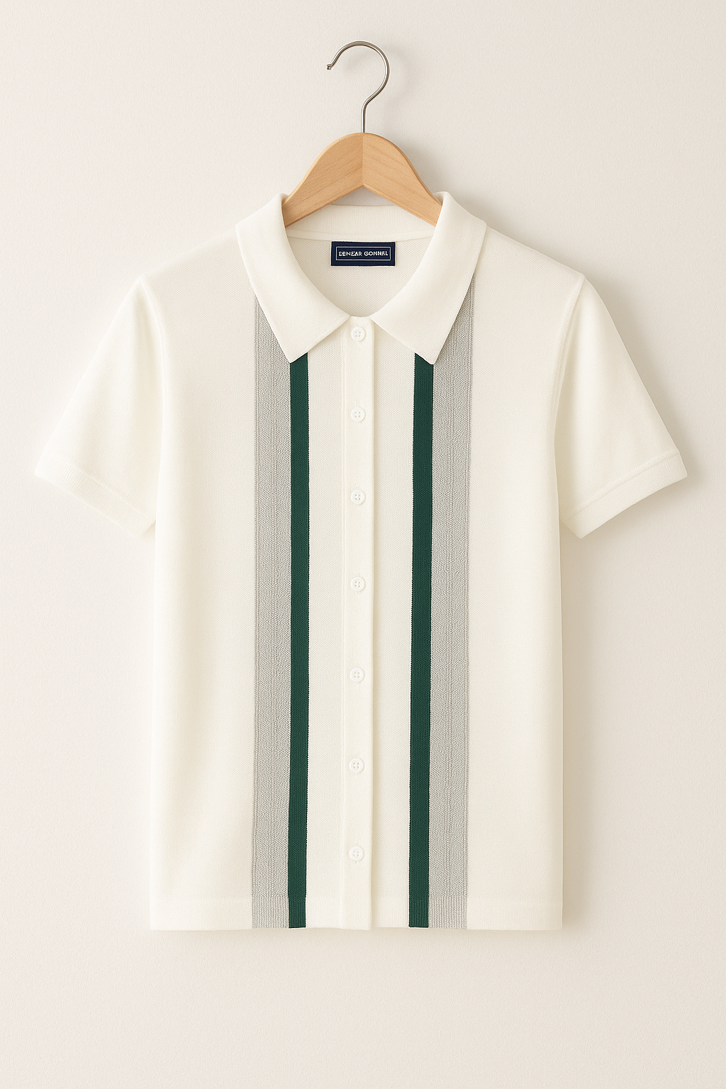 Short Sleeve Knit Shirt | Smooth Elastic Fabric with Zip Closure & Sporty Stripes 0