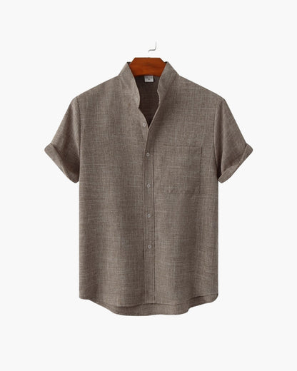 Short Sleeve Men's Shirt | Modern Stand Collar with Chest Pocket 5