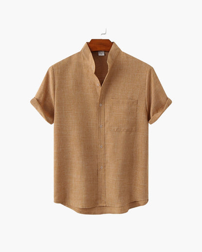 Short Sleeve Men's Shirt | Modern Stand Collar with Chest Pocket 7