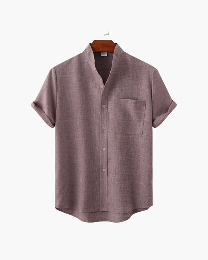 Short Sleeve Men's Shirt | Modern Stand Collar with Chest Pocket 9