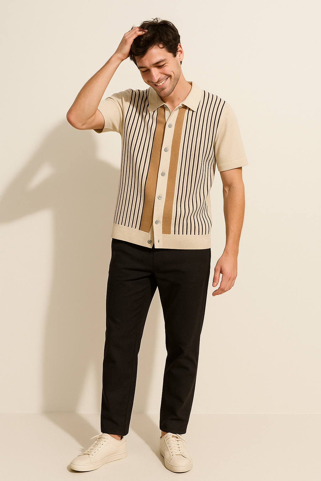 Short Sleeve Striped Knit Polo Shirt | Soft Fabric with Vintage Charm 2