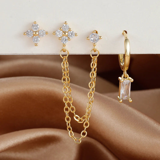 Sky Earring Set | Dainty Chain Design with 3 Pairs of Earrings 0