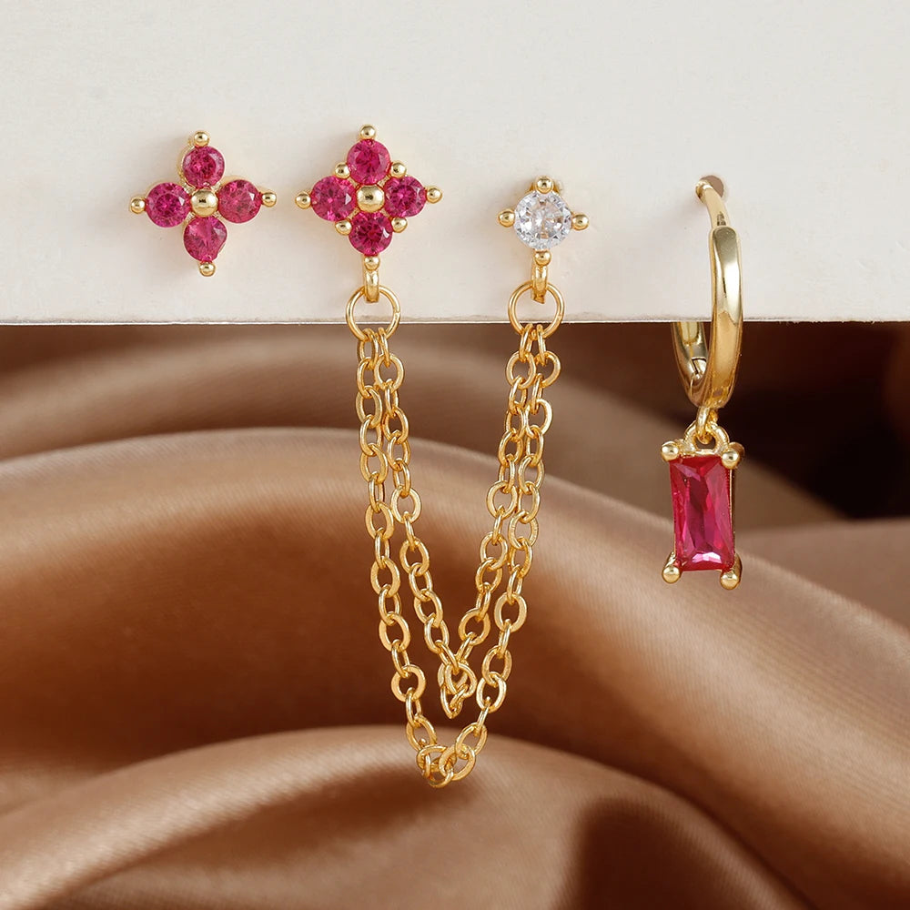 Sky Earring Set | Dainty Chain Design with 3 Pairs of Earrings 5