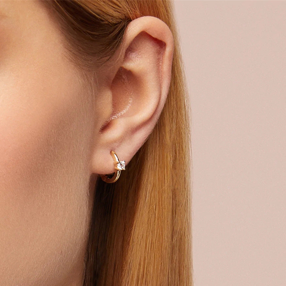 Sleek Hoop Earrings | Water-Resistant S925 Sterling Silver with Diamond Accent 5
