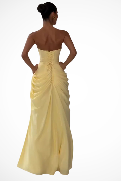 Strapless Evening Gown | Draped Maxi Dress with High Side Slit 4