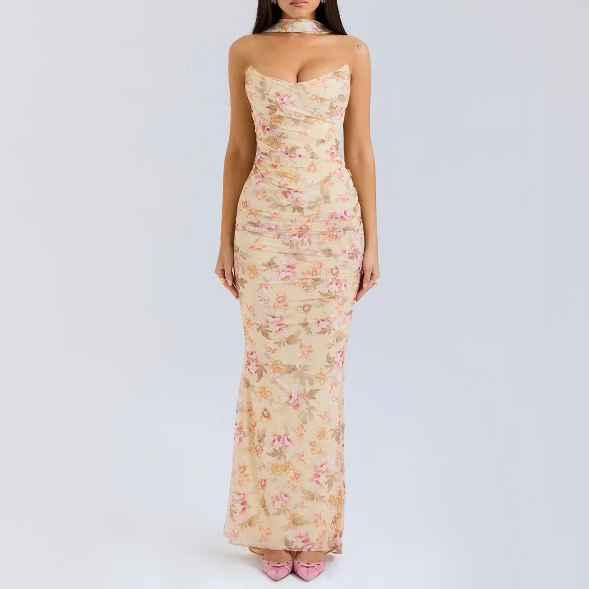 Strapless Ruched Two-Piece Maxi Dress 9