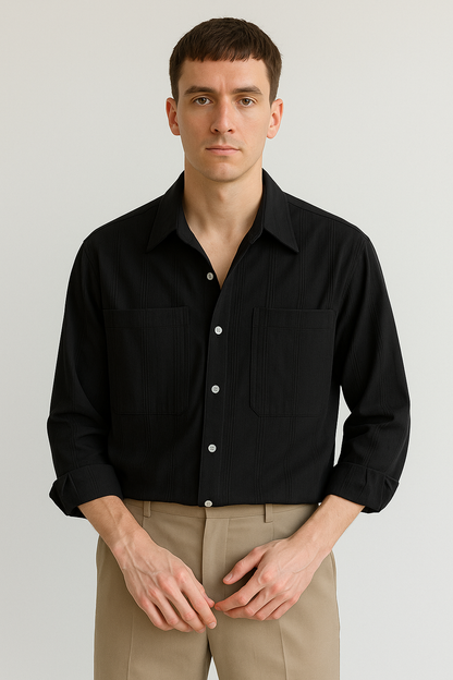 Striped Long Sleeve Shirt | Relaxed Fit with Stylish Chest Pockets 2