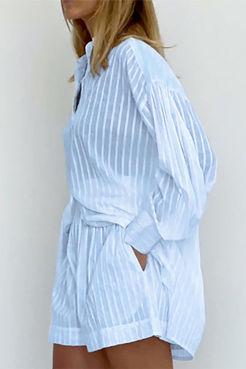 Striped Shorts & Loose Blouse Set 8