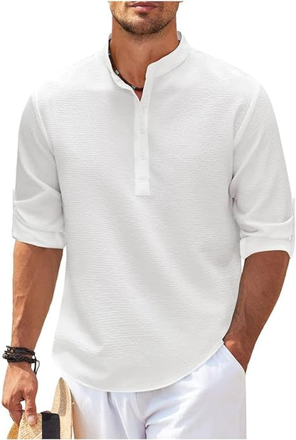 Stylish Men's Shirt | Roll-Up Sleeves with Stand Collar & Check Pattern 4
