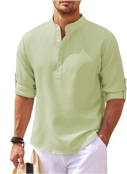 Stylish Men's Shirt | Roll-Up Sleeves with Stand Collar & Check Pattern 6