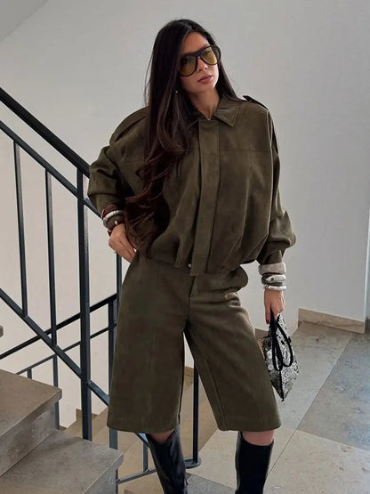 Suede Bomber Jacket | Trendy Loose Fit with Zipper Closure 4