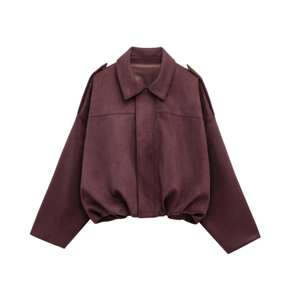 Suede Bomber Jacket | Trendy Loose Fit with Zipper Closure 6