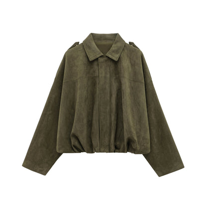 Suede Bomber Jacket | Trendy Loose Fit with Zipper Closure 7
