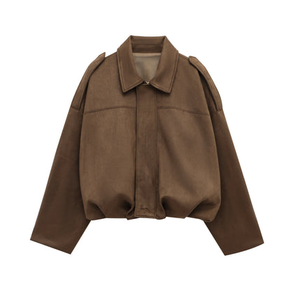 Suede Bomber Jacket | Trendy Loose Fit with Zipper Closure 8