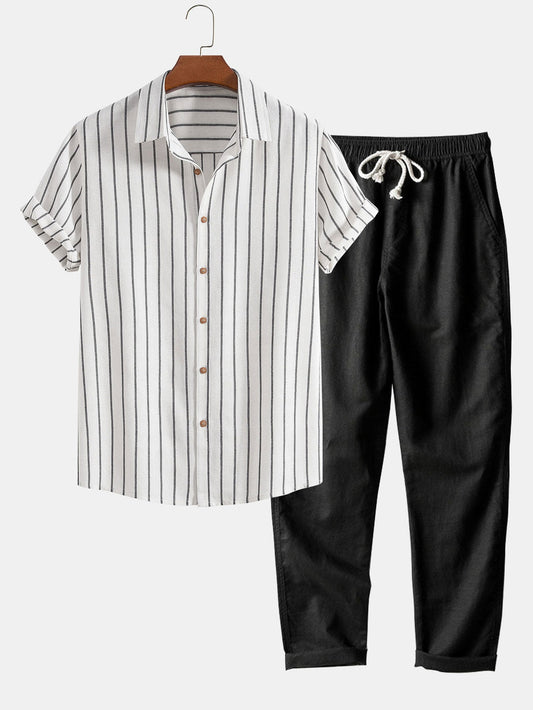 Two Piece Set | Stylish Striped Shirt with Drawstring Pants for Women 0