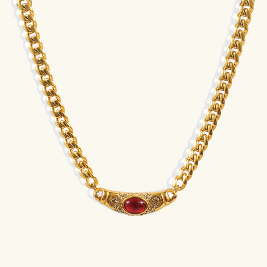 Vintage Necklace | 18K Waterproof Gold with Gemstone Simulant Pendant 0