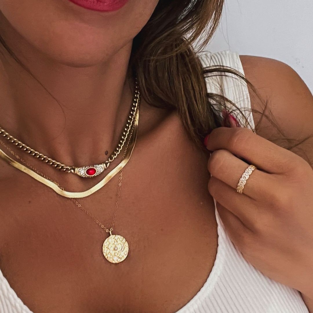 Vintage Necklace | 18K Waterproof Gold with Gemstone Simulant Pendant 3