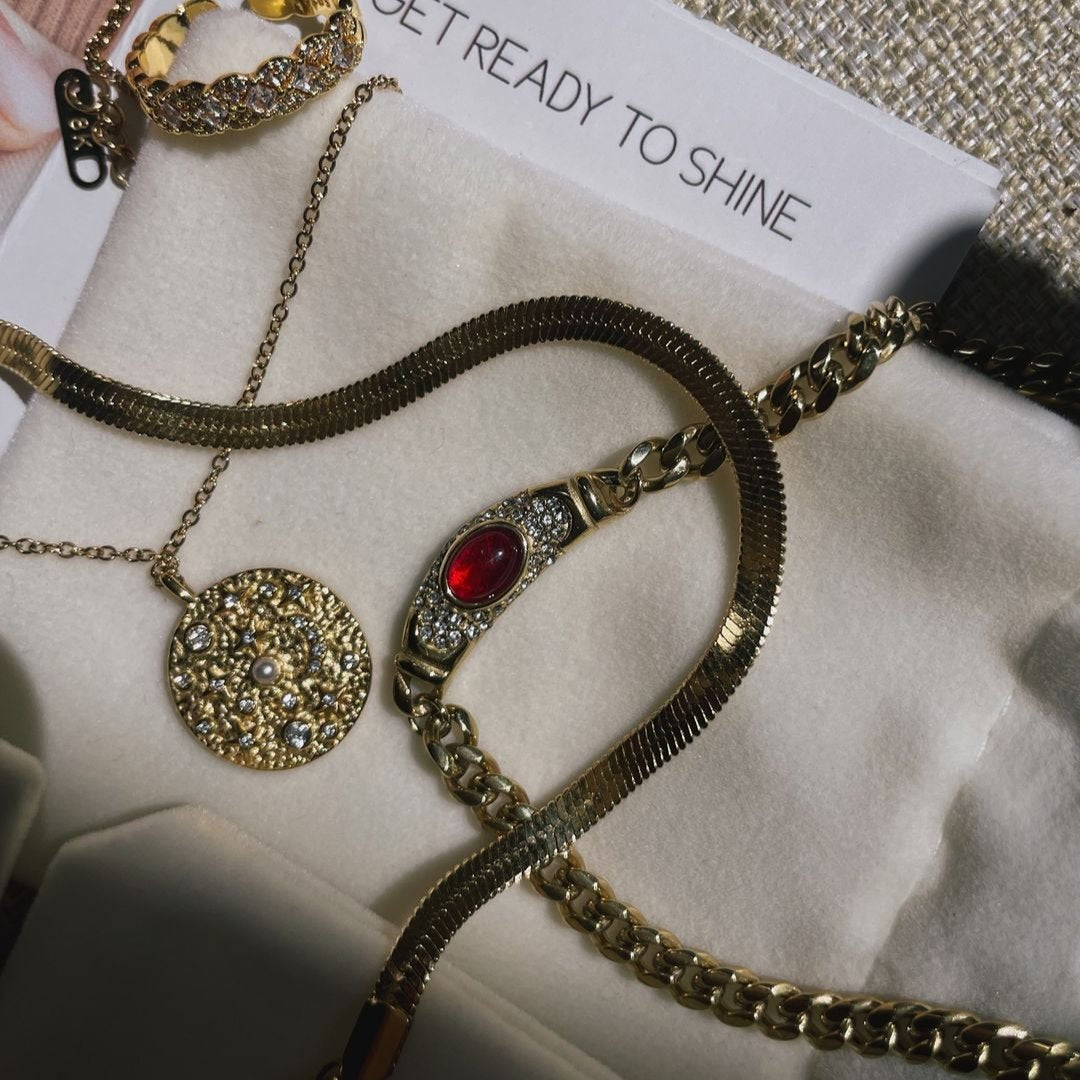 Vintage Necklace | 18K Waterproof Gold with Gemstone Simulant Pendant 4