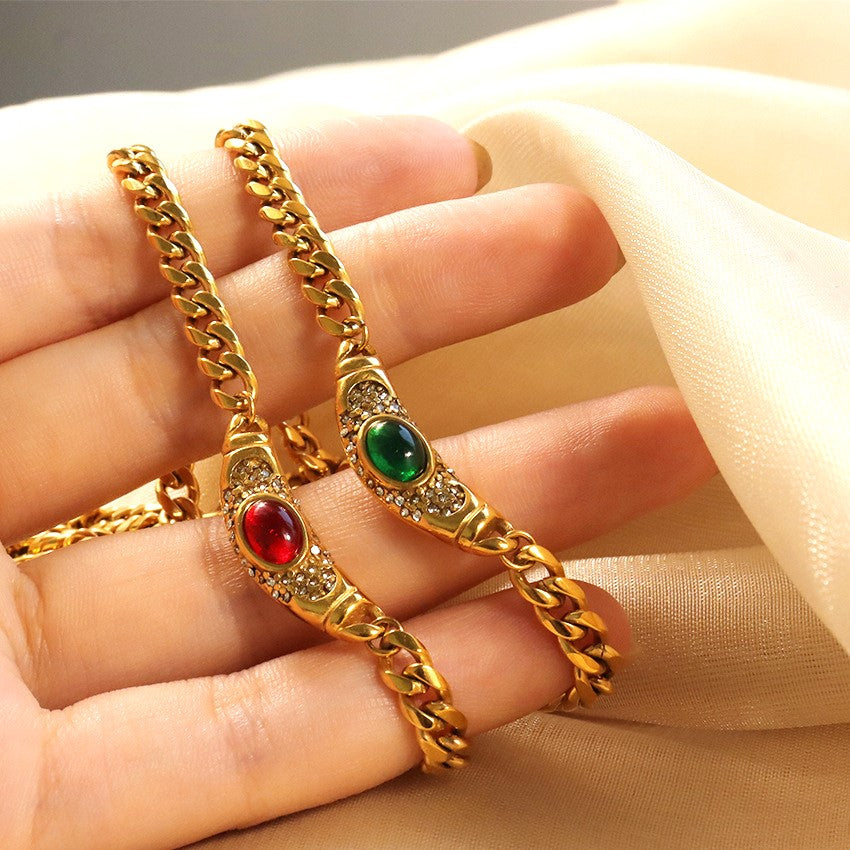 Vintage Necklace | 18K Waterproof Gold with Gemstone Simulant Pendant 5