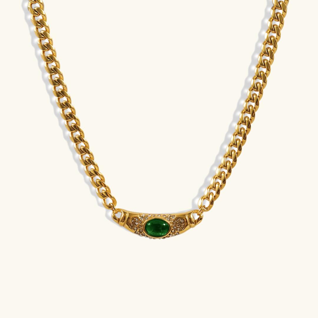 Vintage Necklace | 18K Waterproof Gold with Gemstone Simulant Pendant 7