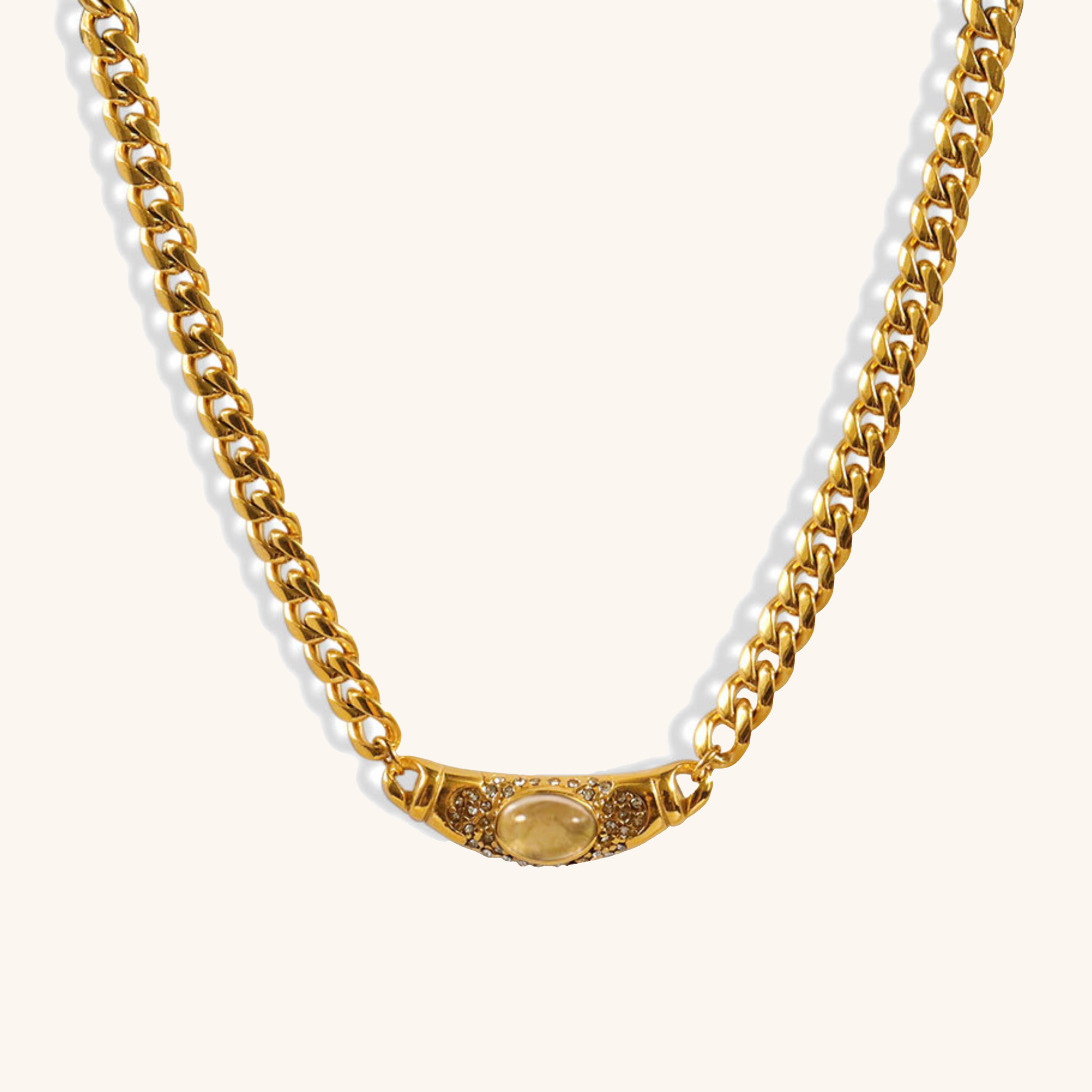 Vintage Necklace | 18K Waterproof Gold with Gemstone Simulant Pendant 8