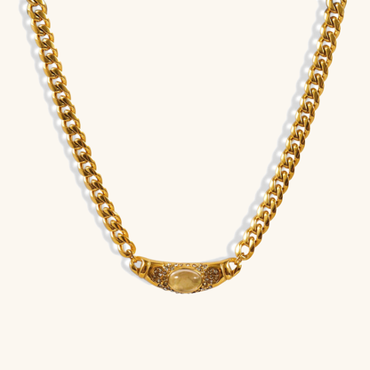 Vintage Necklace | 18K Waterproof Gold with Gemstone Simulant Pendant 8
