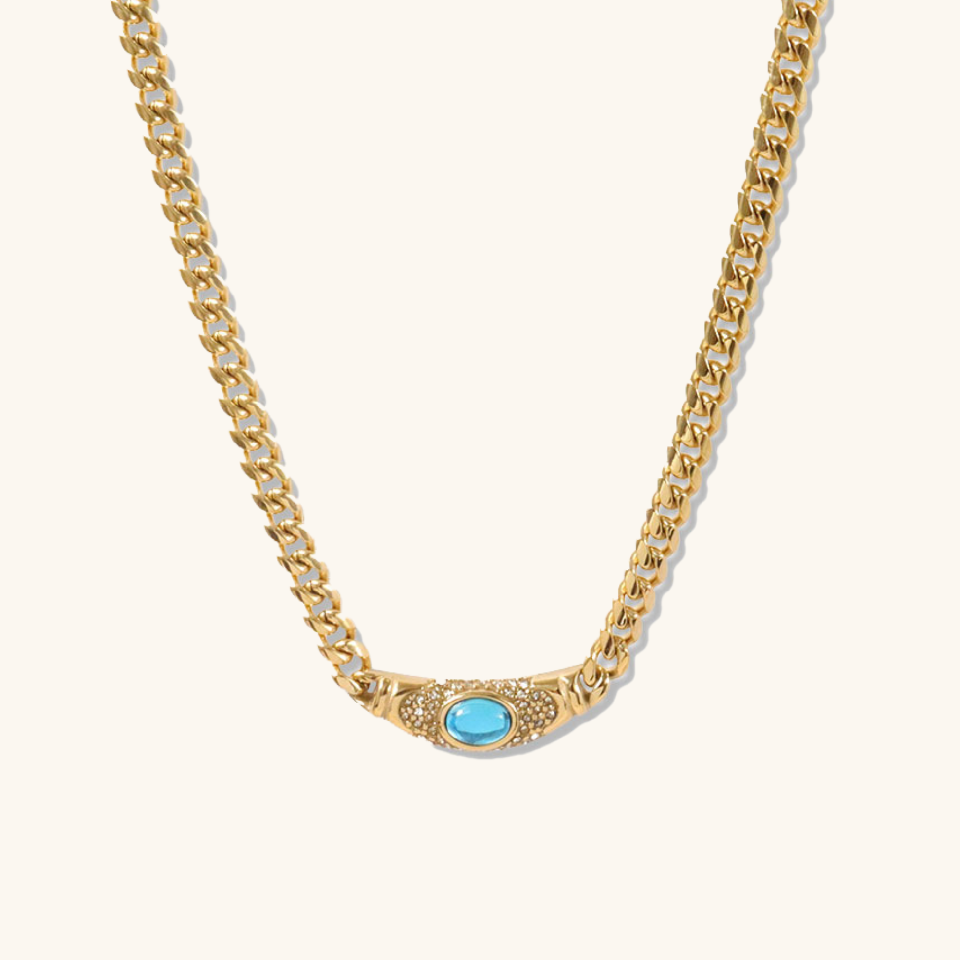 Vintage Necklace | 18K Waterproof Gold with Gemstone Simulant Pendant 9