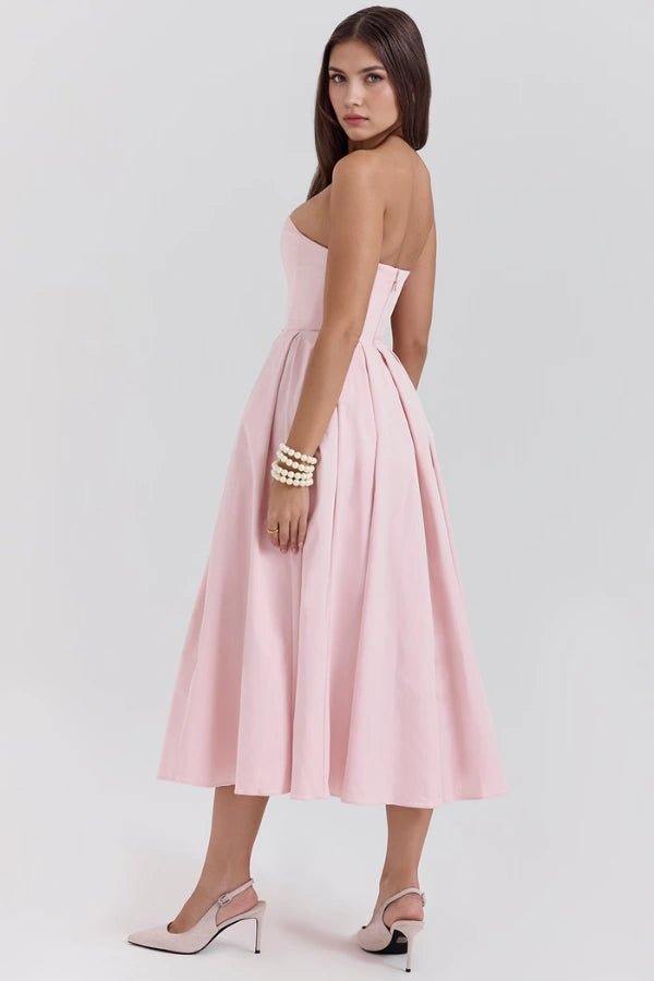 Wedding Guest Dresses | Strapless Corseted Midi Sundress with Pleated Skirt 5