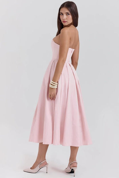 Wedding Guest Dresses | Strapless Corseted Midi Sundress with Pleated Skirt 5