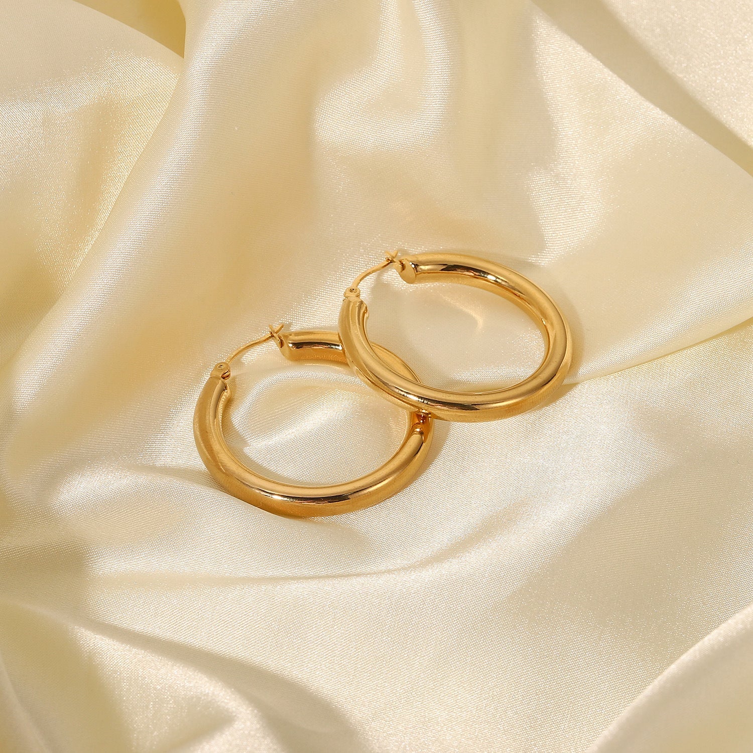 Wide Hoop Earrings | Elegant Stainless Steel-Plated 18k Gold Design 7