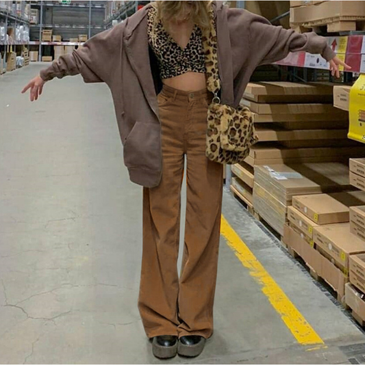 Wide Leg Trousers | High-Waisted Corduroy Design for Versatile Styling 0