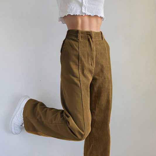 Wide Leg Trousers | High-Waisted Corduroy for Effortless Style 0