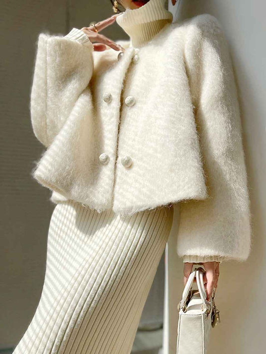 Winter Wool Coat | Warm Button-Front Design with Long Sleeves 0