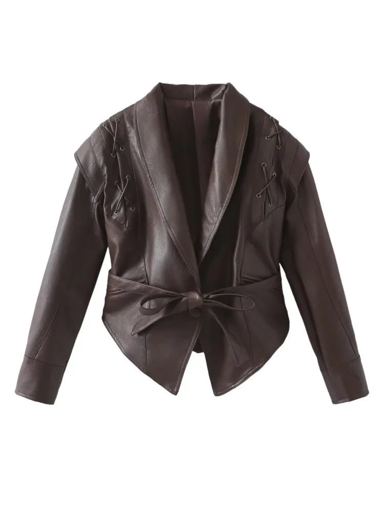 Women's Belted Vegan Winter Coat | Stylish PU Material Design 0