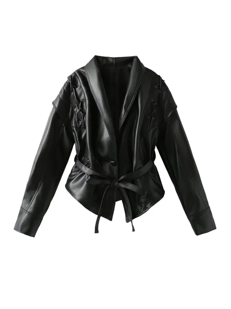 Women's Belted Vegan Winter Coat | Stylish PU Material Design 3