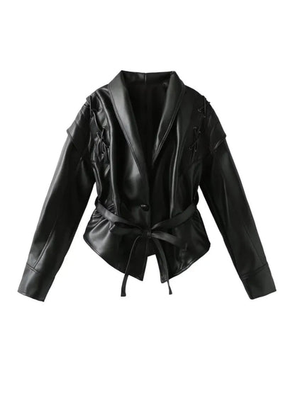 Women's Belted Vegan Winter Coat | Stylish PU Material Design 3