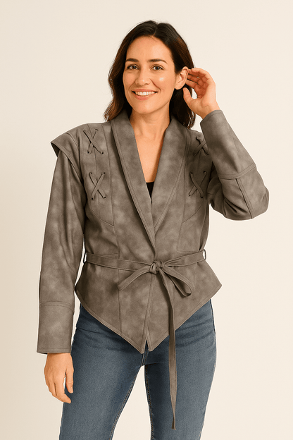 Women's Belted Vegan Winter Coat | Stylish PU Material Design 4